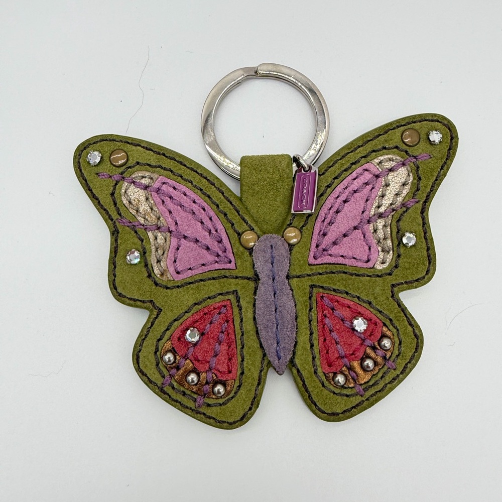 Coach Rare Olive Green Butterfly Key Charm, Pink and Red Accents